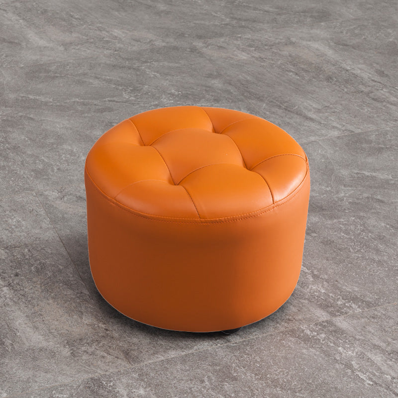 Modern Tufted Ottoman Water Resistant Genuine Leather Round Foot Stool Ottoman Orange 1 Piece Clearhalo 'furn' 'furn_ottomans_poufs' 'Furniture' 'Living Room Furniture' 'Ottomans & Poufs' 'ottomans_poufs' 5851114