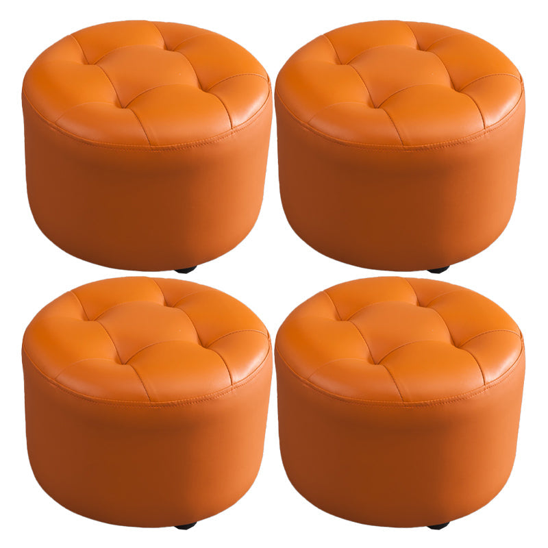 Modern Tufted Ottoman Water Resistant Genuine Leather Round Foot Stool Ottoman Orange 4 Piece Set Clearhalo 'furn' 'furn_ottomans_poufs' 'Furniture' 'Living Room Furniture' 'Ottomans & Poufs' 'ottomans_poufs' 5851116
