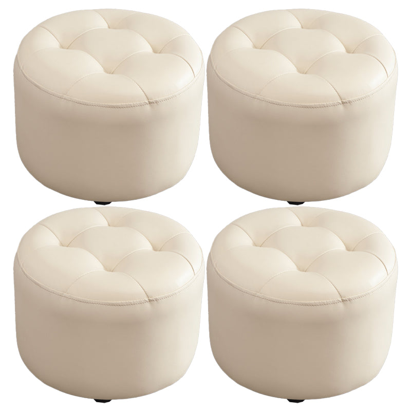 Modern Tufted Ottoman Water Resistant Genuine Leather Round Foot Stool Ottoman Off-White 4 Piece Set Clearhalo 'furn' 'furn_ottomans_poufs' 'Furniture' 'Living Room Furniture' 'Ottomans & Poufs' 'ottomans_poufs' 5851119