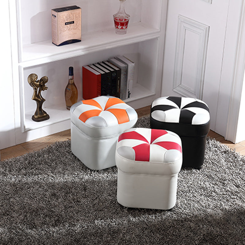 Modern Square Ottoman Contrast Panel Genuine Leather Indoor Footstool Ottoman