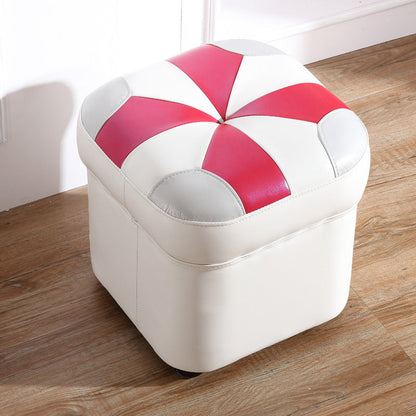 Modern Square Ottoman Contrast Panel Genuine Leather Indoor Footstool Ottoman