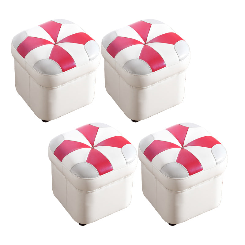 Modern Square Ottoman Contrast Panel Genuine Leather Indoor Footstool Ottoman