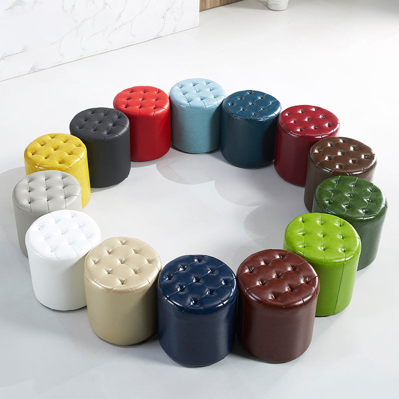 Modern Water Resistant Pouf Circular White Faux Leather Ottoman Clearhalo 'furn' 'furn_ottomans_poufs' 'Furniture' 'Living Room Furniture' 'Ottomans & Poufs' 'ottomans_poufs' 5851308