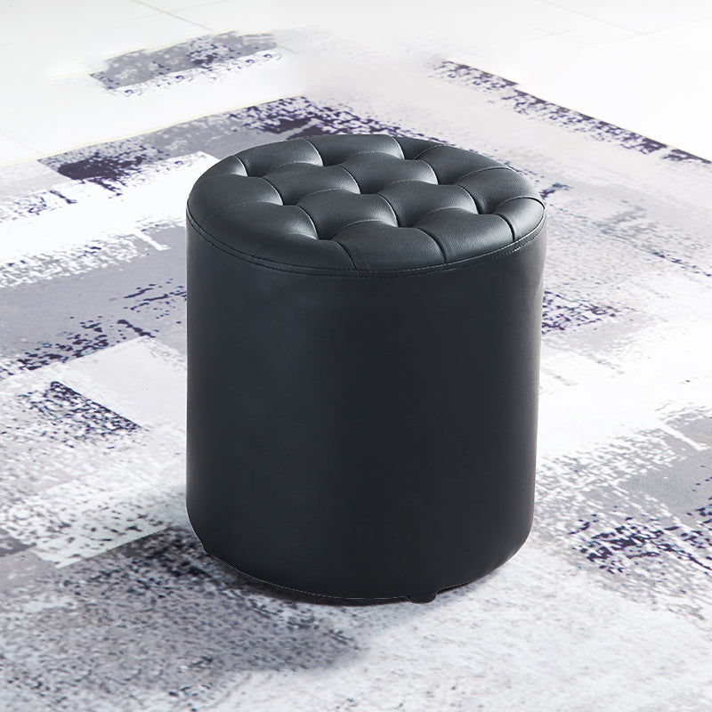 Modern Water Resistant Pouf Circular White Faux Leather Ottoman Black 1 Piece Clearhalo 'furn' 'furn_ottomans_poufs' 'Furniture' 'Living Room Furniture' 'Ottomans & Poufs' 'ottomans_poufs' 5851309