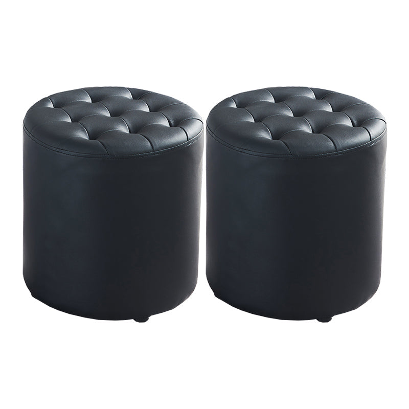 Modern Water Resistant Pouf Circular White Faux Leather Ottoman Black 2 Piece Set Clearhalo 'furn' 'furn_ottomans_poufs' 'Furniture' 'Living Room Furniture' 'Ottomans & Poufs' 'ottomans_poufs' 5851310