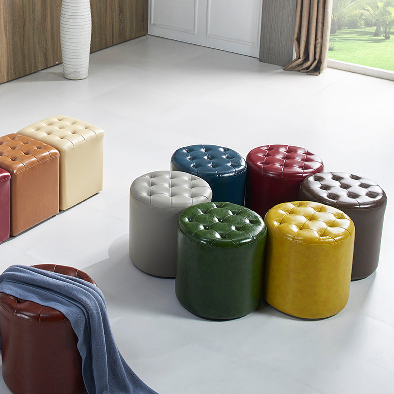 Modern Water Resistant Pouf Circular White Faux Leather Ottoman Clearhalo 'furn' 'furn_ottomans_poufs' 'Furniture' 'Living Room Furniture' 'Ottomans & Poufs' 'ottomans_poufs' 5851311