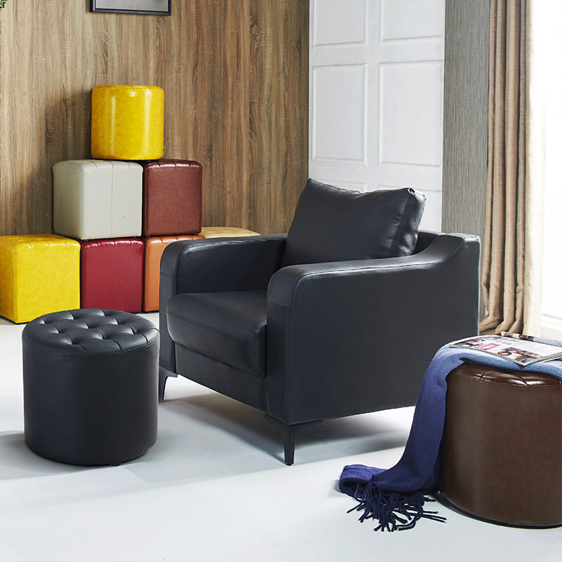 Modern Water Resistant Pouf Circular White Faux Leather Ottoman Clearhalo 'furn' 'furn_ottomans_poufs' 'Furniture' 'Living Room Furniture' 'Ottomans & Poufs' 'ottomans_poufs' 5851312