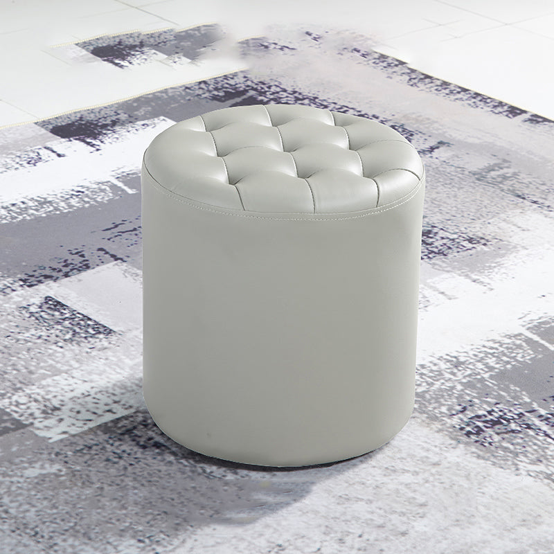Modern Water Resistant Pouf Circular White Faux Leather Ottoman Grey 1 Piece Clearhalo 'furn' 'furn_ottomans_poufs' 'Furniture' 'Living Room Furniture' 'Ottomans & Poufs' 'ottomans_poufs' 5851315