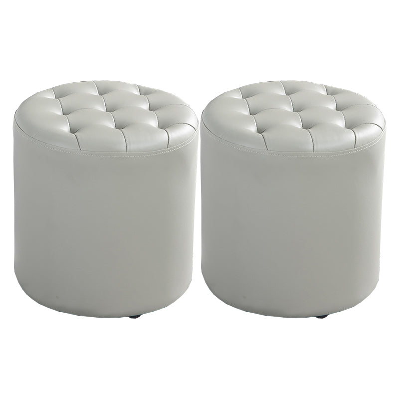 Modern Water Resistant Pouf Circular White Faux Leather Ottoman Grey 2 Piece Set Clearhalo 'furn' 'furn_ottomans_poufs' 'Furniture' 'Living Room Furniture' 'Ottomans & Poufs' 'ottomans_poufs' 5851317