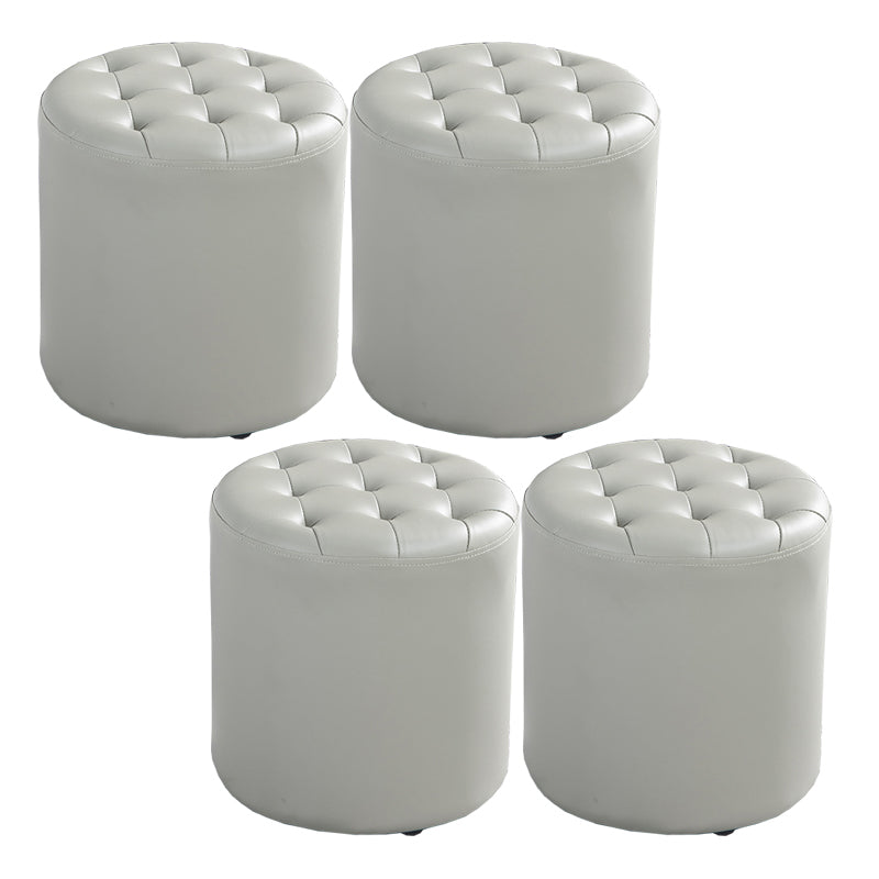Modern Water Resistant Pouf Circular White Faux Leather Ottoman Grey 4 Piece Set Clearhalo 'furn' 'furn_ottomans_poufs' 'Furniture' 'Living Room Furniture' 'Ottomans & Poufs' 'ottomans_poufs' 5851318