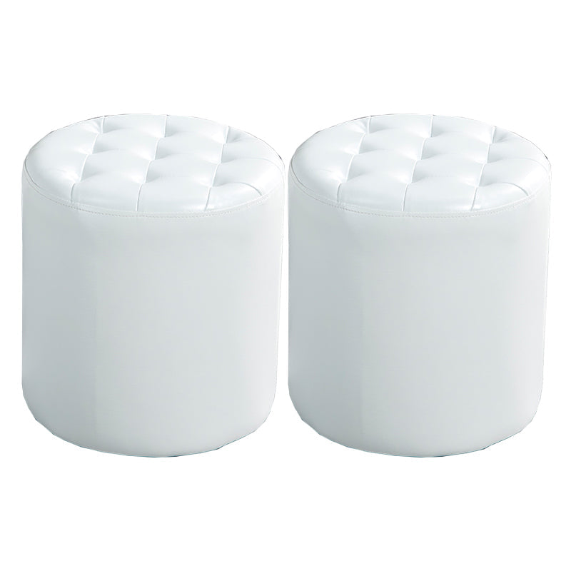 Modern Water Resistant Pouf Circular White Faux Leather Ottoman White 2 Piece Set Clearhalo 'furn' 'furn_ottomans_poufs' 'Furniture' 'Living Room Furniture' 'Ottomans & Poufs' 'ottomans_poufs' 5851321