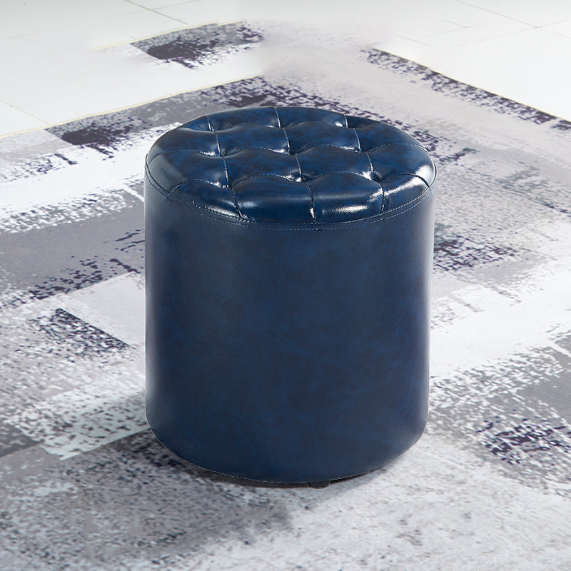 Modern Water Resistant Pouf Circular White Faux Leather Ottoman Blue 1 Piece Clearhalo 'furn' 'furn_ottomans_poufs' 'Furniture' 'Living Room Furniture' 'Ottomans & Poufs' 'ottomans_poufs' 5851323