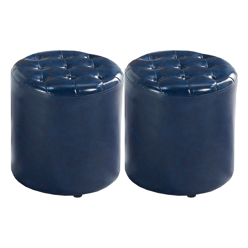 Modern Water Resistant Pouf Circular White Faux Leather Ottoman Blue 2 Piece Set Clearhalo 'furn' 'furn_ottomans_poufs' 'Furniture' 'Living Room Furniture' 'Ottomans & Poufs' 'ottomans_poufs' 5851324