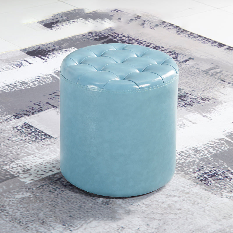 Modern Water Resistant Pouf Circular White Faux Leather Ottoman Light Blue 1 Piece Clearhalo 'furn' 'furn_ottomans_poufs' 'Furniture' 'Living Room Furniture' 'Ottomans & Poufs' 'ottomans_poufs' 5851326