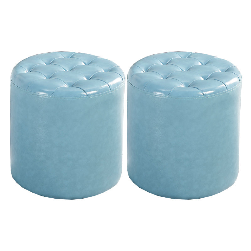 Modern Water Resistant Pouf Circular White Faux Leather Ottoman Light Blue 2 Piece Set Clearhalo 'furn' 'furn_ottomans_poufs' 'Furniture' 'Living Room Furniture' 'Ottomans & Poufs' 'ottomans_poufs' 5851327