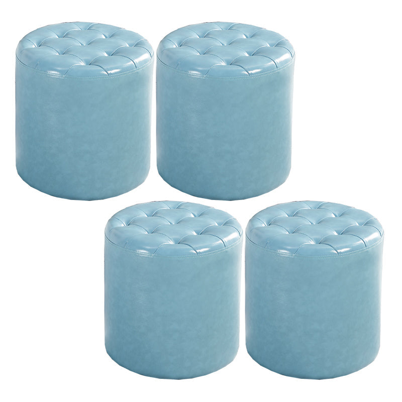 Modern Water Resistant Pouf Circular White Faux Leather Ottoman Light Blue 4 Piece Set Clearhalo 'furn' 'furn_ottomans_poufs' 'Furniture' 'Living Room Furniture' 'Ottomans & Poufs' 'ottomans_poufs' 5851328