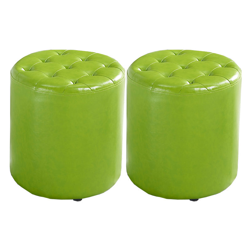 Modern Water Resistant Pouf Circular White Faux Leather Ottoman Green 2 Piece Set Clearhalo 'furn' 'furn_ottomans_poufs' 'Furniture' 'Living Room Furniture' 'Ottomans & Poufs' 'ottomans_poufs' 5851330