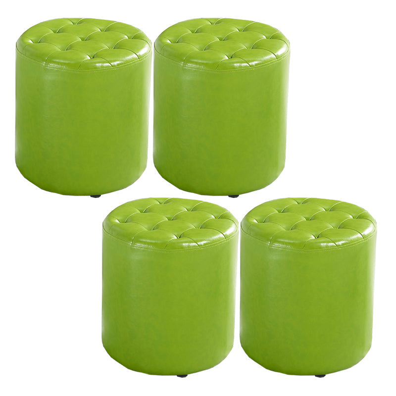 Modern Water Resistant Pouf Circular White Faux Leather Ottoman Green 4 Piece Set Clearhalo 'furn' 'furn_ottomans_poufs' 'Furniture' 'Living Room Furniture' 'Ottomans & Poufs' 'ottomans_poufs' 5851331