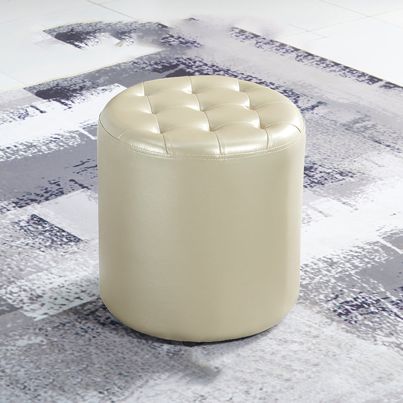 Modern Water Resistant Pouf Circular White Faux Leather Ottoman Champagne 1 Piece Clearhalo 'furn' 'furn_ottomans_poufs' 'Furniture' 'Living Room Furniture' 'Ottomans & Poufs' 'ottomans_poufs' 5851332