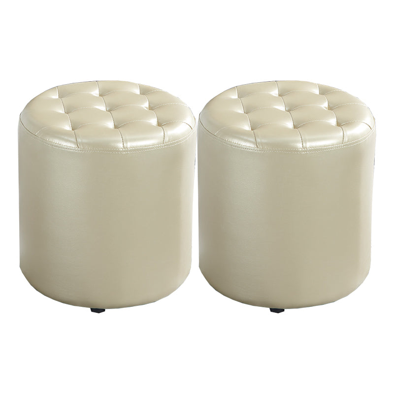 Modern Water Resistant Pouf Circular White Faux Leather Ottoman Champagne 2 Piece Set Clearhalo 'furn' 'furn_ottomans_poufs' 'Furniture' 'Living Room Furniture' 'Ottomans & Poufs' 'ottomans_poufs' 5851333