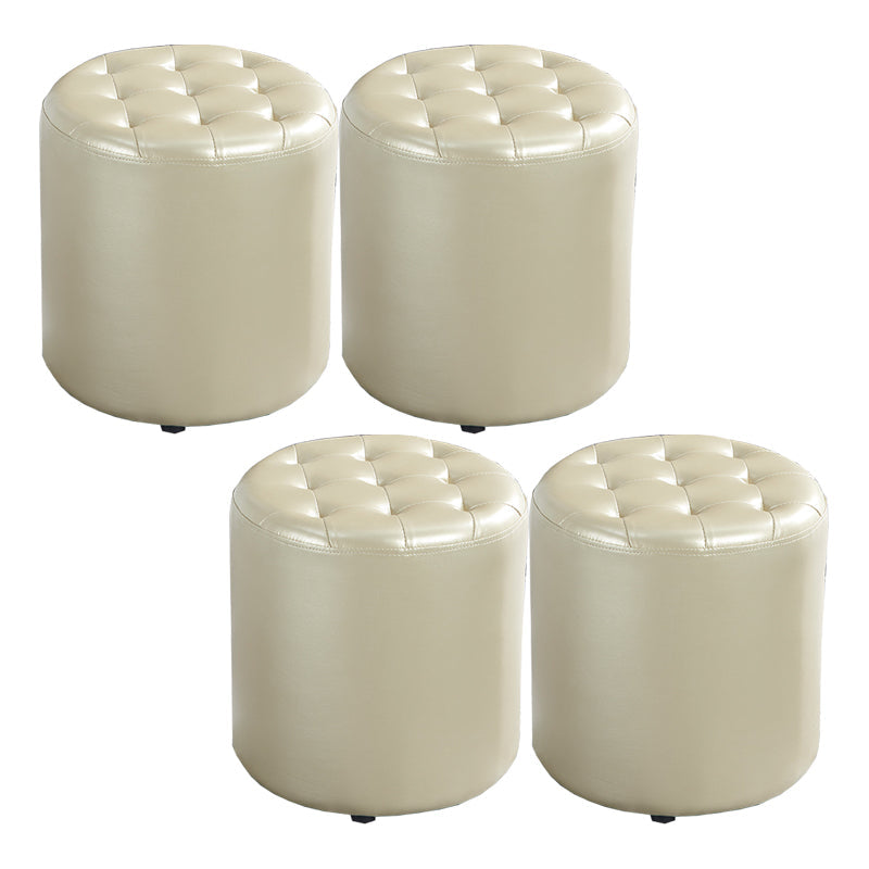 Modern Water Resistant Pouf Circular White Faux Leather Ottoman Champagne 4 Piece Set Clearhalo 'furn' 'furn_ottomans_poufs' 'Furniture' 'Living Room Furniture' 'Ottomans & Poufs' 'ottomans_poufs' 5851334