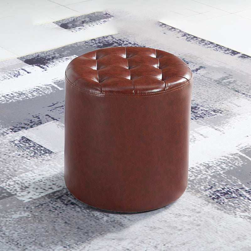 Modern Water Resistant Pouf Circular White Faux Leather Ottoman Red Brown 1 Piece Clearhalo 'furn' 'furn_ottomans_poufs' 'Furniture' 'Living Room Furniture' 'Ottomans & Poufs' 'ottomans_poufs' 5851335