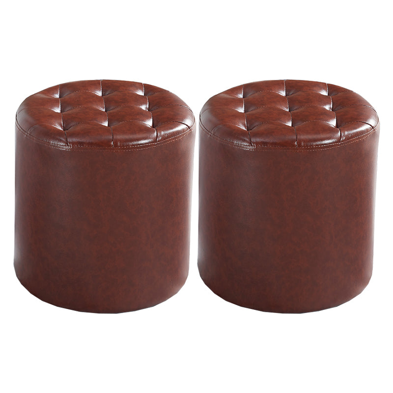 Modern Water Resistant Pouf Circular White Faux Leather Ottoman Red Brown 2 Piece Set Clearhalo 'furn' 'furn_ottomans_poufs' 'Furniture' 'Living Room Furniture' 'Ottomans & Poufs' 'ottomans_poufs' 5851336