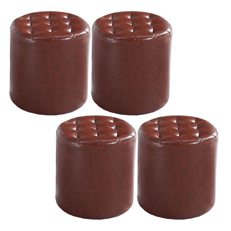Modern Water Resistant Pouf Circular White Faux Leather Ottoman Red Brown 4 Piece Set Clearhalo 'furn' 'furn_ottomans_poufs' 'Furniture' 'Living Room Furniture' 'Ottomans & Poufs' 'ottomans_poufs' 5851337