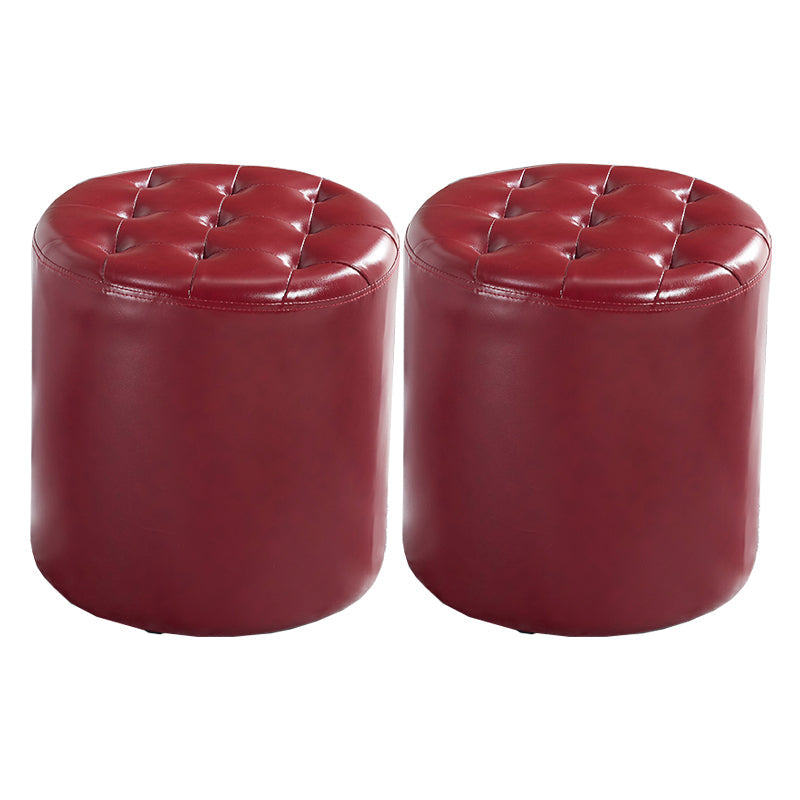 Modern Water Resistant Pouf Circular White Faux Leather Ottoman Burgundy 2 Piece Set Clearhalo 'furn' 'furn_ottomans_poufs' 'Furniture' 'Living Room Furniture' 'Ottomans & Poufs' 'ottomans_poufs' 5851339