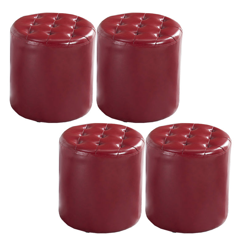 Modern Water Resistant Pouf Circular White Faux Leather Ottoman Burgundy 4 Piece Set Clearhalo 'furn' 'furn_ottomans_poufs' 'Furniture' 'Living Room Furniture' 'Ottomans & Poufs' 'ottomans_poufs' 5851340