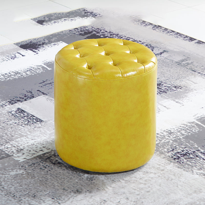 Modern Water Resistant Pouf Circular White Faux Leather Ottoman Lemon Yellow 1 Piece Clearhalo 'furn' 'furn_ottomans_poufs' 'Furniture' 'Living Room Furniture' 'Ottomans & Poufs' 'ottomans_poufs' 5851341