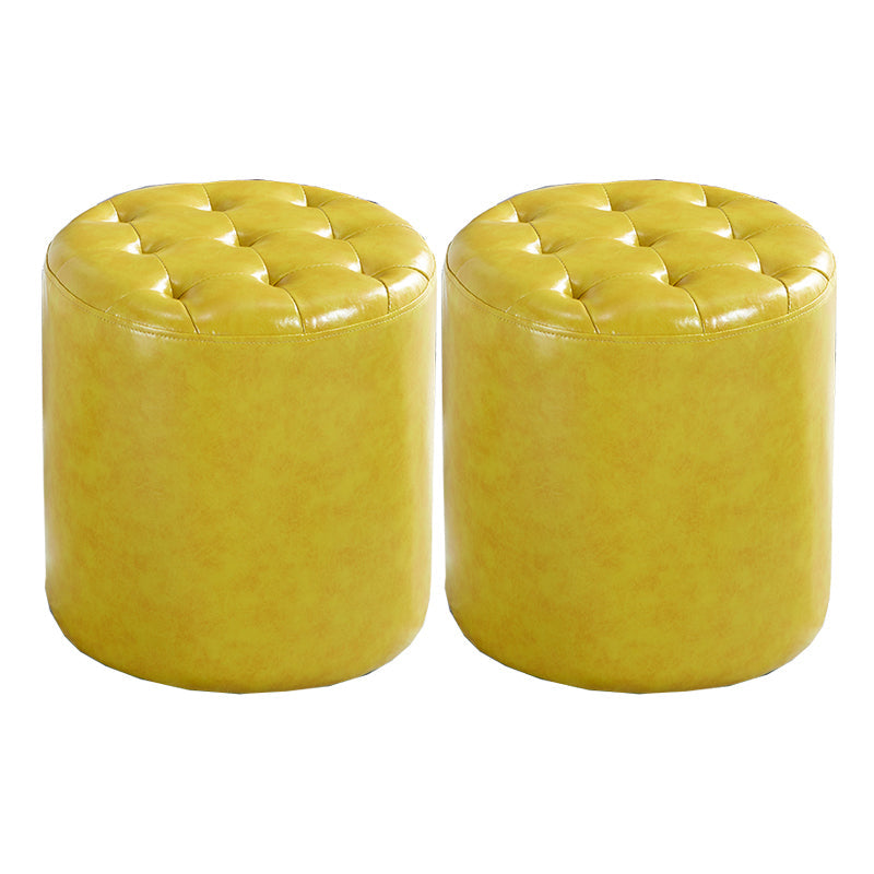 Modern Water Resistant Pouf Circular White Faux Leather Ottoman Lemon Yellow 2 Piece Set Clearhalo 'furn' 'furn_ottomans_poufs' 'Furniture' 'Living Room Furniture' 'Ottomans & Poufs' 'ottomans_poufs' 5851342