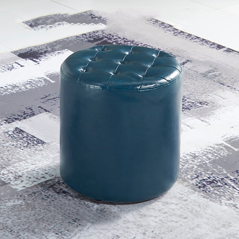 Modern Water Resistant Pouf Circular White Faux Leather Ottoman Peacock Blue 1 Piece Clearhalo 'furn' 'furn_ottomans_poufs' 'Furniture' 'Living Room Furniture' 'Ottomans & Poufs' 'ottomans_poufs' 5851344