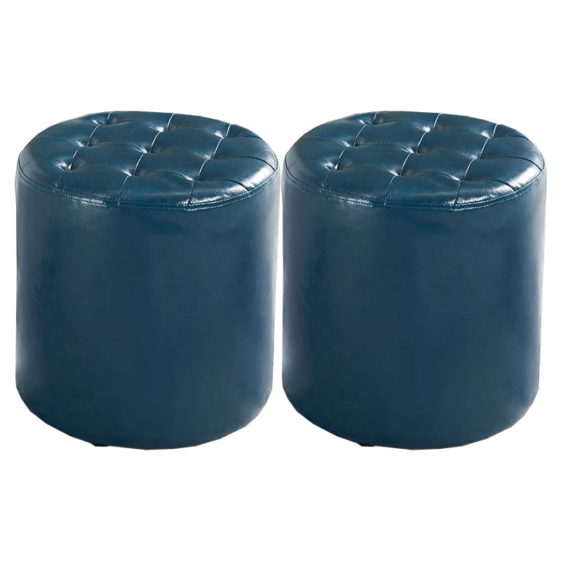 Modern Water Resistant Pouf Circular White Faux Leather Ottoman Peacock Blue 2 Piece Set Clearhalo 'furn' 'furn_ottomans_poufs' 'Furniture' 'Living Room Furniture' 'Ottomans & Poufs' 'ottomans_poufs' 5851345