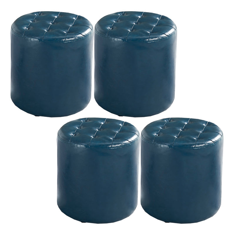 Modern Water Resistant Pouf Circular White Faux Leather Ottoman Peacock Blue 4 Piece Set Clearhalo 'furn' 'furn_ottomans_poufs' 'Furniture' 'Living Room Furniture' 'Ottomans & Poufs' 'ottomans_poufs' 5851346