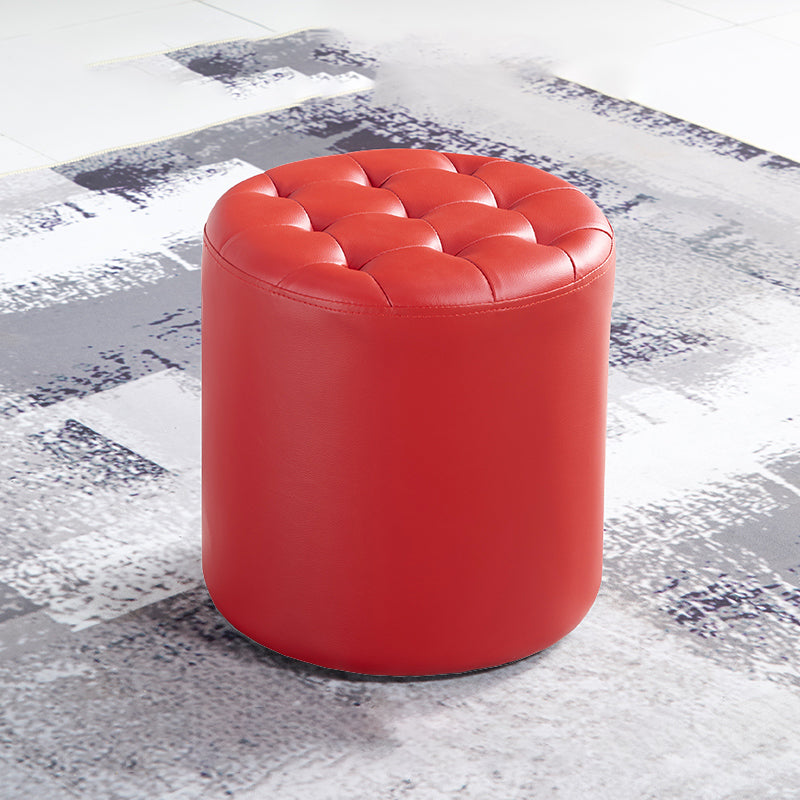 Modern Water Resistant Pouf Circular White Faux Leather Ottoman Watermelon Red 1 Piece Clearhalo 'furn' 'furn_ottomans_poufs' 'Furniture' 'Living Room Furniture' 'Ottomans & Poufs' 'ottomans_poufs' 5851347