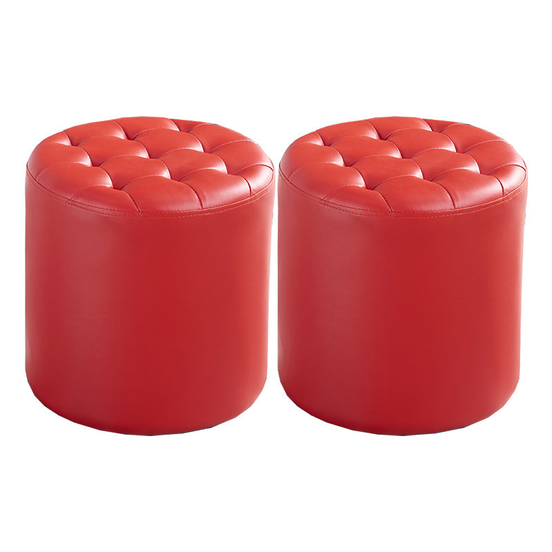 Modern Water Resistant Pouf Circular White Faux Leather Ottoman Watermelon Red 2 Piece Set Clearhalo 'furn' 'furn_ottomans_poufs' 'Furniture' 'Living Room Furniture' 'Ottomans & Poufs' 'ottomans_poufs' 5851348