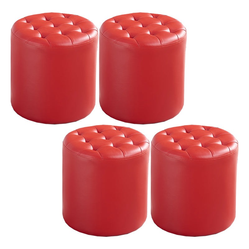 Modern Water Resistant Pouf Circular White Faux Leather Ottoman Watermelon Red 4 Piece Set Clearhalo 'furn' 'furn_ottomans_poufs' 'Furniture' 'Living Room Furniture' 'Ottomans & Poufs' 'ottomans_poufs' 5851349