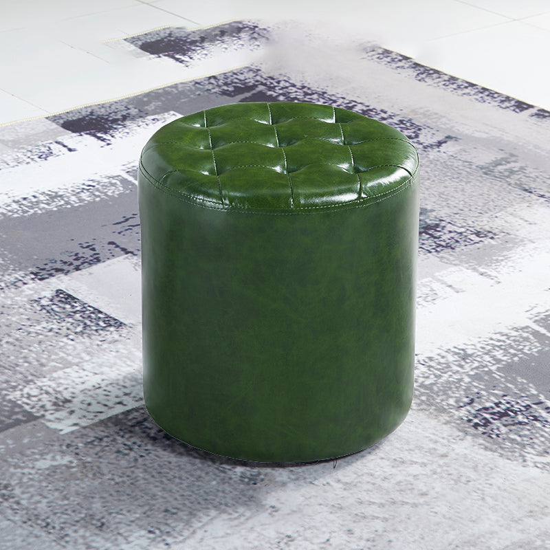 Modern Water Resistant Pouf Circular White Faux Leather Ottoman Dark Army Green 1 Piece Clearhalo 'furn' 'furn_ottomans_poufs' 'Furniture' 'Living Room Furniture' 'Ottomans & Poufs' 'ottomans_poufs' 5851350