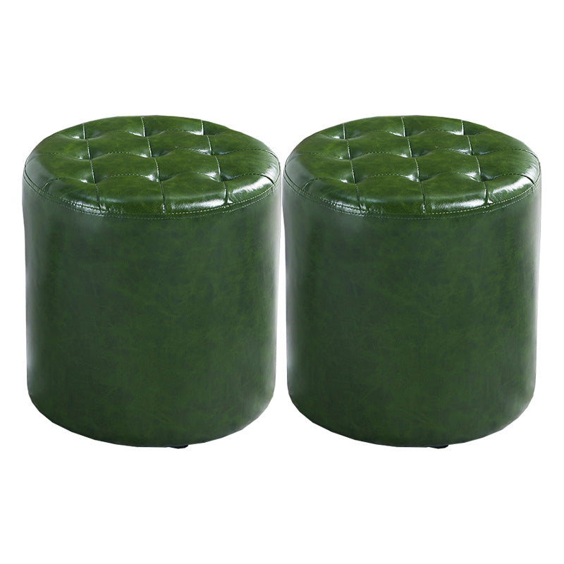 Modern Water Resistant Pouf Circular White Faux Leather Ottoman Dark Army Green 2 Piece Set Clearhalo 'furn' 'furn_ottomans_poufs' 'Furniture' 'Living Room Furniture' 'Ottomans & Poufs' 'ottomans_poufs' 5851351