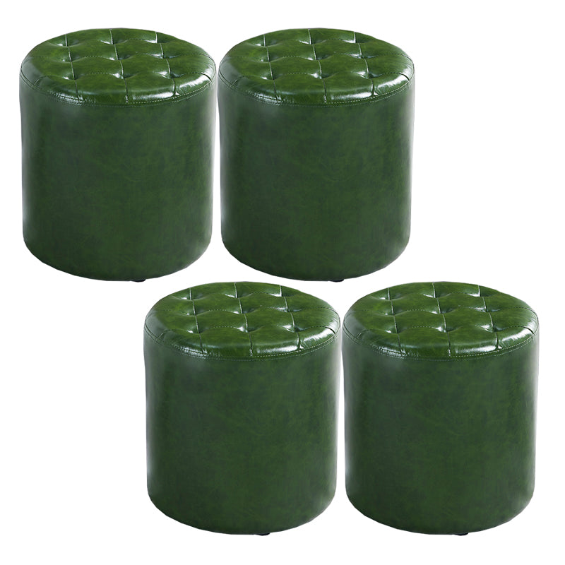 Modern Water Resistant Pouf Circular White Faux Leather Ottoman Dark Army Green 4 Piece Set Clearhalo 'furn' 'furn_ottomans_poufs' 'Furniture' 'Living Room Furniture' 'Ottomans & Poufs' 'ottomans_poufs' 5851352