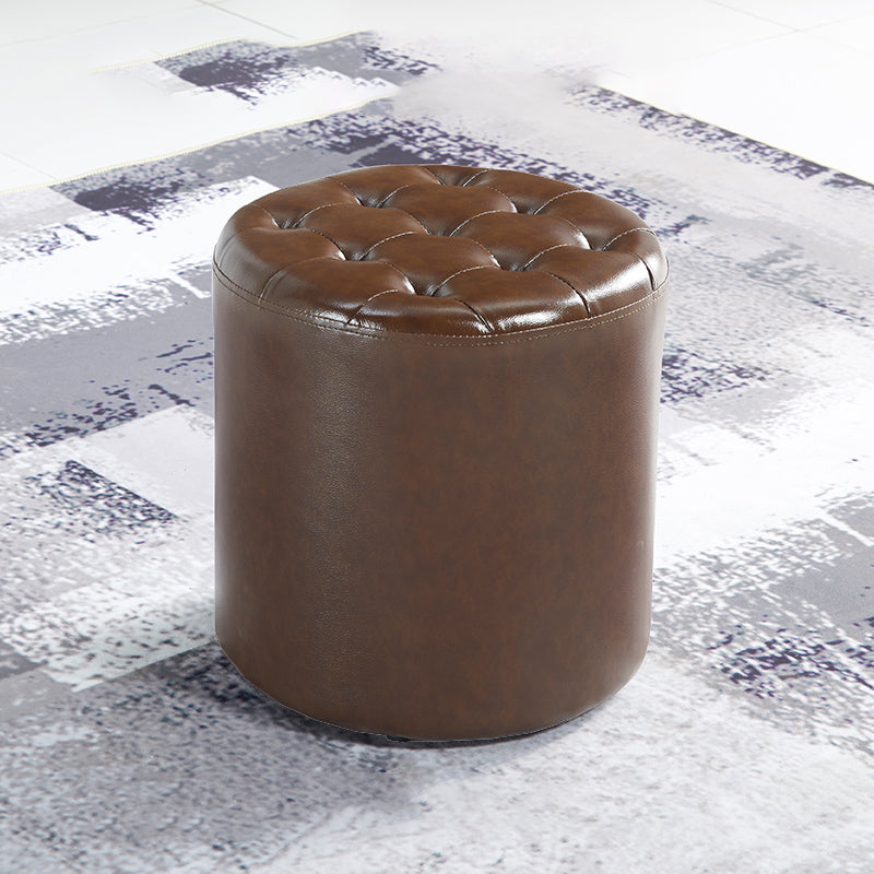 Modern Water Resistant Pouf Circular White Faux Leather Ottoman Dark Brown 1 Piece Clearhalo 'furn' 'furn_ottomans_poufs' 'Furniture' 'Living Room Furniture' 'Ottomans & Poufs' 'ottomans_poufs' 5851353