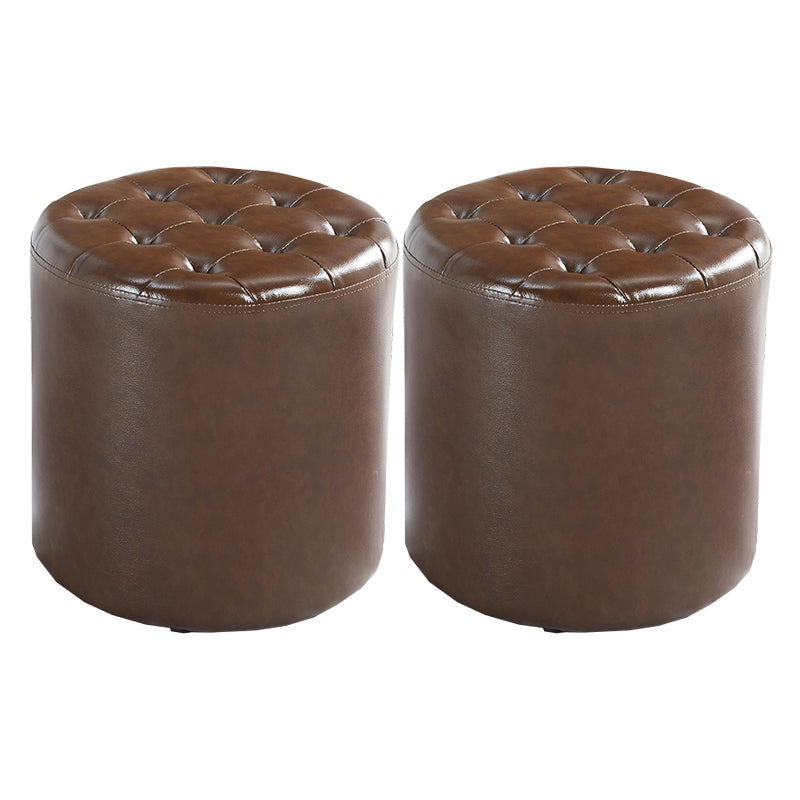 Modern Water Resistant Pouf Circular White Faux Leather Ottoman Dark Brown 2 Piece Set Clearhalo 'furn' 'furn_ottomans_poufs' 'Furniture' 'Living Room Furniture' 'Ottomans & Poufs' 'ottomans_poufs' 5851354