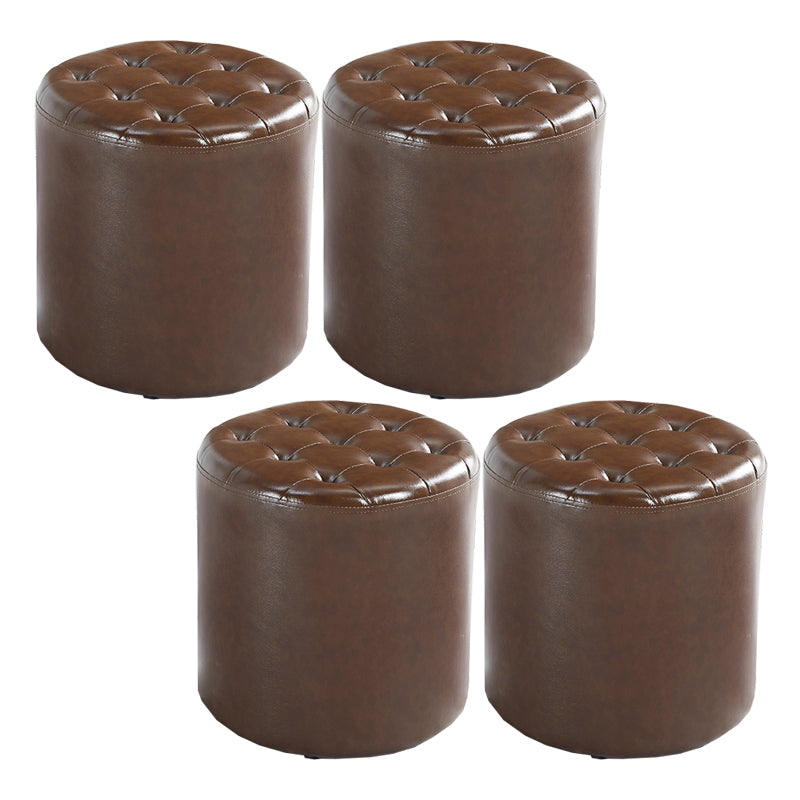 Modern Water Resistant Pouf Circular White Faux Leather Ottoman Dark Brown 4 Piece Set Clearhalo 'furn' 'furn_ottomans_poufs' 'Furniture' 'Living Room Furniture' 'Ottomans & Poufs' 'ottomans_poufs' 5851355