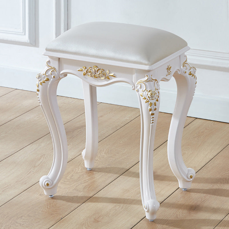 Vintage PU Leather Ottoman Plain Rectangle Stain Resistant Pouf Chair White-Gold 1 Piece Clearhalo 'furn' 'furn_ottomans_poufs' 'Furniture' 'Living Room Furniture' 'Ottomans & Poufs' 'ottomans_poufs' 5851364