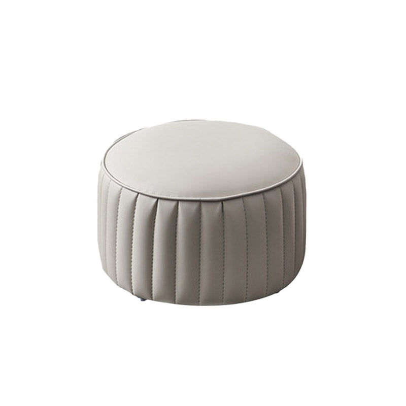 Modern Round Ottoman Pouf Genuine Leather Solid Water Resistant Ottoman for Children Grey 1 Piece Clearhalo 'furn' 'furn_ottomans_poufs' 'Furniture' 'Living Room Furniture' 'Ottomans & Poufs' 'ottomans_poufs' 5851408
