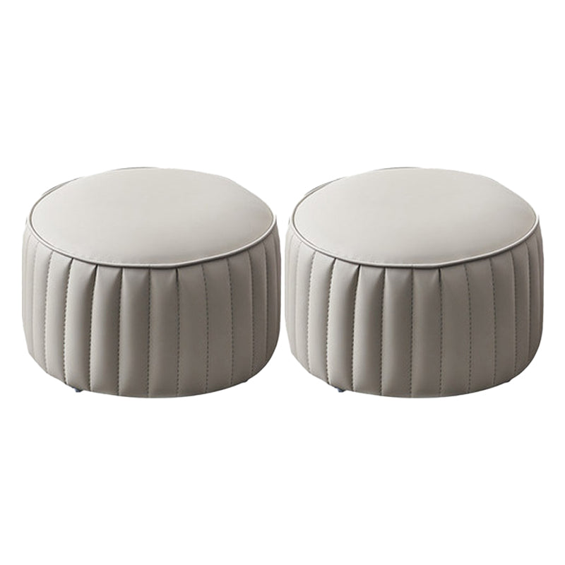 Modern Round Ottoman Pouf Genuine Leather Solid Water Resistant Ottoman for Children Grey 2 Piece Set Clearhalo 'furn' 'furn_ottomans_poufs' 'Furniture' 'Living Room Furniture' 'Ottomans & Poufs' 'ottomans_poufs' 5851409