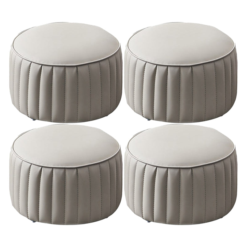 Modern Round Ottoman Pouf Genuine Leather Solid Water Resistant Ottoman for Children Grey 4 Piece Set Clearhalo 'furn' 'furn_ottomans_poufs' 'Furniture' 'Living Room Furniture' 'Ottomans & Poufs' 'ottomans_poufs' 5851411