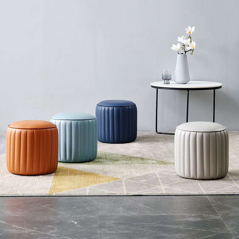 Modern Round Ottoman Pouf Genuine Leather Solid Water Resistant Ottoman for Children Clearhalo 'furn' 'furn_ottomans_poufs' 'Furniture' 'Living Room Furniture' 'Ottomans & Poufs' 'ottomans_poufs' 5851413