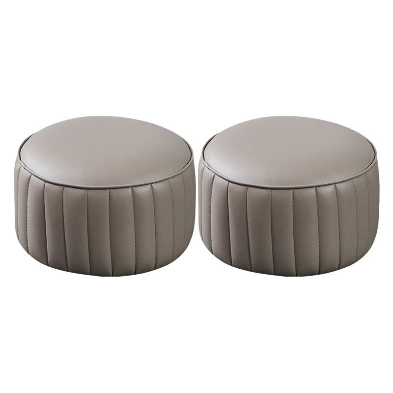 Modern Round Ottoman Pouf Genuine Leather Solid Water Resistant Ottoman for Children Brown 2 Piece Set Clearhalo 'furn' 'furn_ottomans_poufs' 'Furniture' 'Living Room Furniture' 'Ottomans & Poufs' 'ottomans_poufs' 5851415